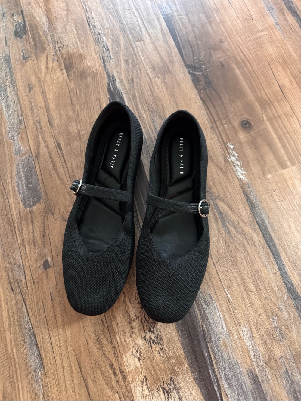 Kelly & Katie Black Mary Jane Style Flats with Buckle Strap